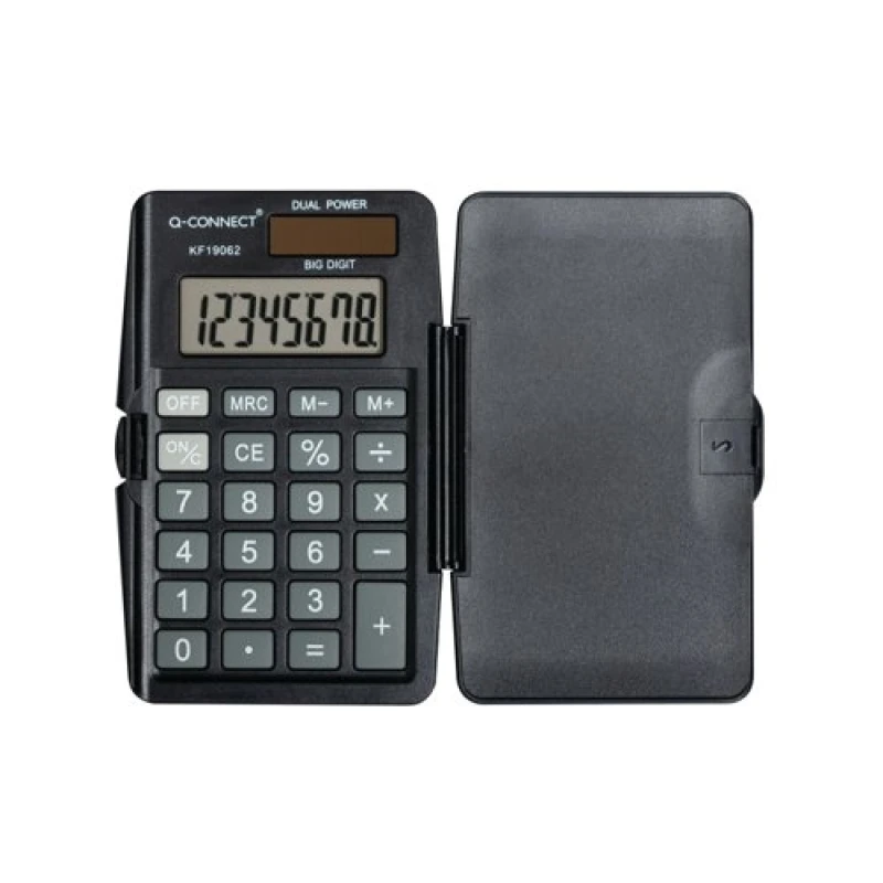 Image of Q-Connect 8 Digit Pocket Calculator with Cover Black KF19062