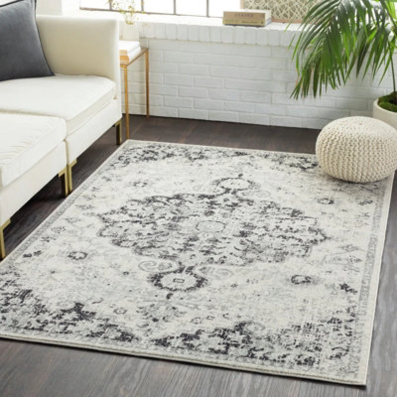Image of Livabliss Vintage Oriental Boho Black/grey Lou Area Rug 120 X 170 Cm - Easy Care, Non Shedding, Ideal For Living Room & Bedroom