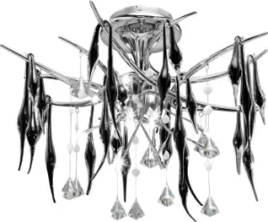 Image of Cygnet Ceiling Pendant 12 Light Polished Chrome, Black Glass, Crystal