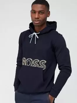 Image of BOSS Soody 1 Logo Overhead Hoodie - Dark Blue, Dark Blue, Size L, Men