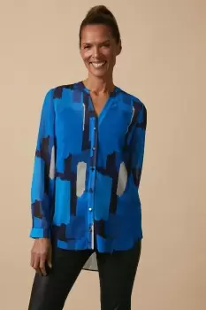 Image of Blue Abstract High Low Hem Shirt