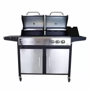 Image of Charles Bentley 2+1 Burner Gas Grill & Charcoal Grill BBQ - Stainless Steel