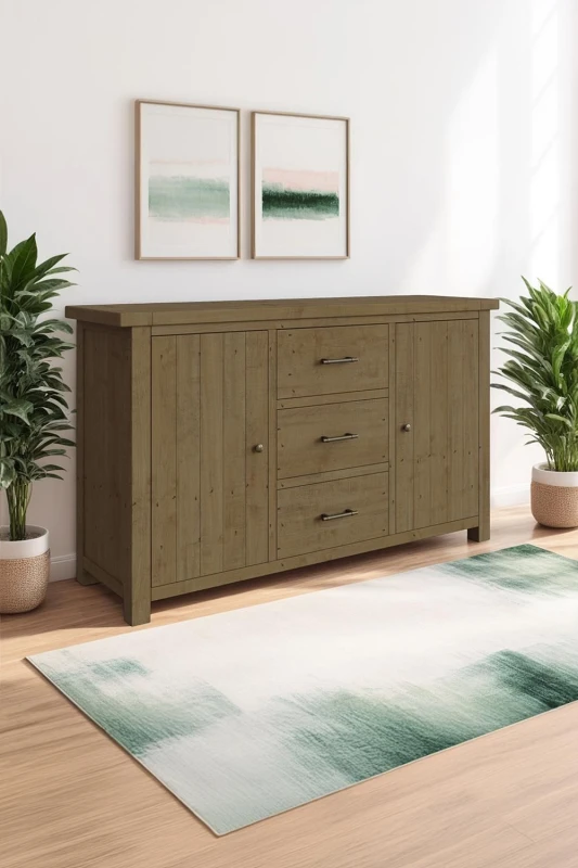 Image of FWStyle FWStyle Solid Pine 2 Door 3 Drawer Large Sideboard in Brown Brown One Size Unisex 5056413124630