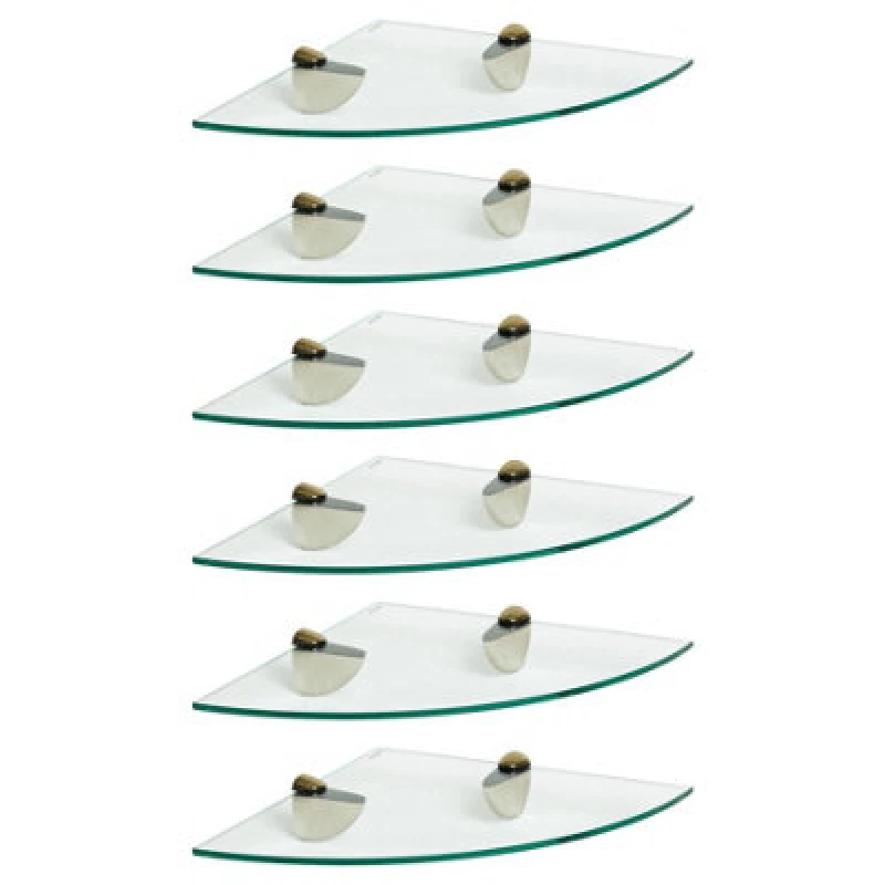 Image of Harbour Housewares 6X Floating Glass Corner Shelves - 30Cm - Gold Brackets - Bathroom Shower Storage Vanity Display Unit Shelf