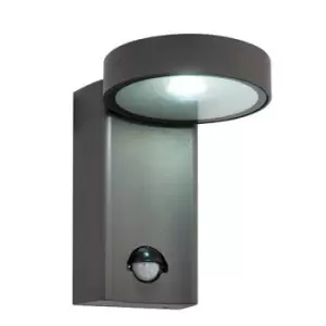 Image of Oreti Integrated LED PIR 1 Light Outdoor Wall Light Textured Dark Matt Anthracite, Glass IP44