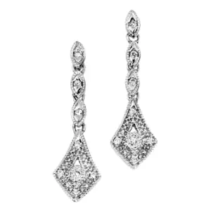 Image of 9Ct White Gold Vintage Drop Earrings With Diamonds