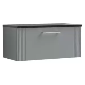 Image of Deco Satin Grey 800mm Wall Hung Single Drawer Vanity Unit with Sparkling Black Laminate Worktop - DPF296LSB - Satin Grey - Nuie