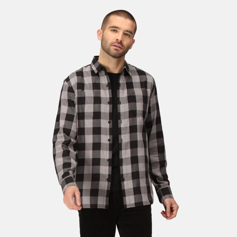 Image of Regatta Lance Checked Shirt - Black/Dark Grey Bold Check Black/Dark Grey Bold Check L