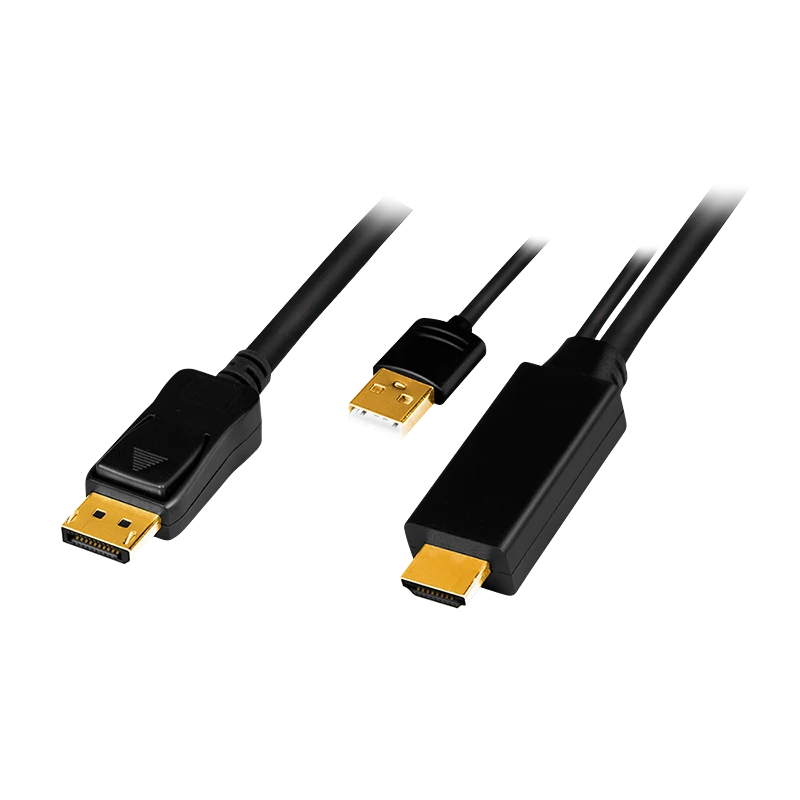 Image of LogiLink HDMI cable. A/M + USB-A/M to DP/M. 4K/30 Hz. black. 1 m