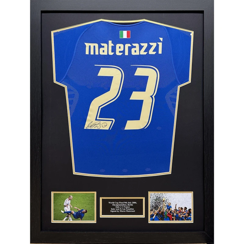 Image of AllStarSignings Ltd Marco Materazzi signed Italy shirt Blue unisex One Size