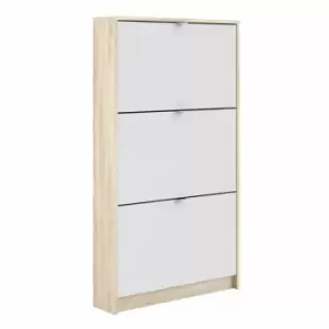 Image of Shoes Hallway Storage Cabinet With 3 Tilting Doors And 1 Layer Oak Effect Structure White