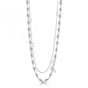 Image of GUESS rhodium plated 16-18" double-chain multi-heart necklace.