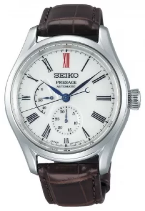 Image of Seiko Presage Mens Automatic White Dial Brown Leather Power Watch