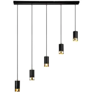 Image of Luminosa Lighting - Luminosa Phelps 5 Light Bar Linear Ceiling Pendant GU10, Black, Painted Gold