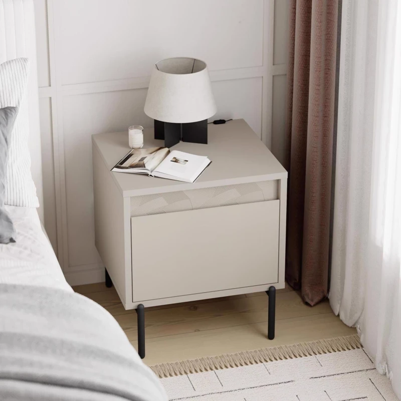 Image of FWStyle FWStyle 1 Drawer Bedside Chest Nightstand Handleless - Sandstone in Beige Beige One Size Unisex 5056413131522