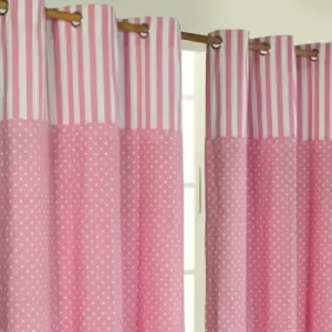 Image of Homescapes - homecapes Polka Dots Pink Ready Made Eyelet Curtain Pair, 137 x 182cm Drop - Pink