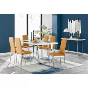 Image of Furniturebox UK - Furniturebox Kylo White High Gloss Dining Table & 4 Mustard Velvet Milan Dining Chairs With Black Legs