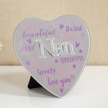 Image of Mirror Heart Plaque with 3D Title - Nan