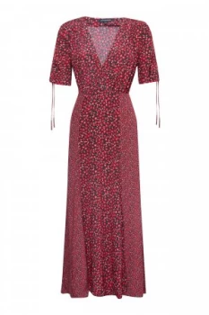 Image of French Connection Aubine Fluid Tie Sleeve Wrap Maxi Dress Red