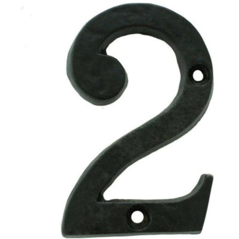 Image of Loops Black Antique Door Number 2 78mm Height 8mm Depth Iron Face Numeral Plaque Black
