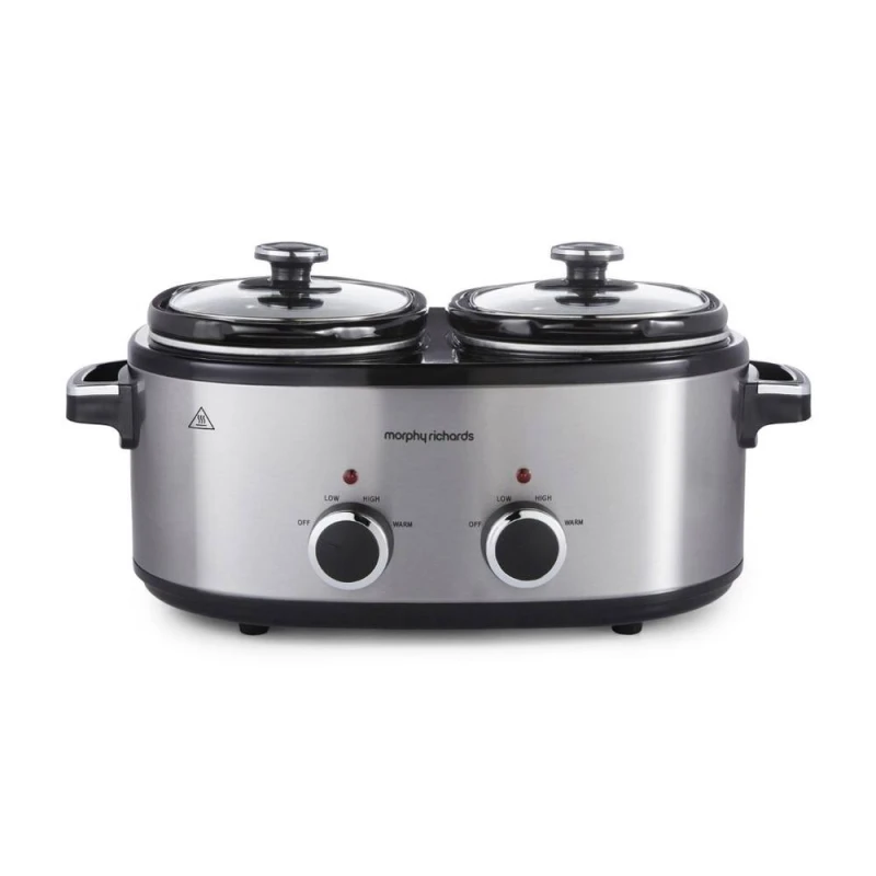 Image of Morphy Richards 3.8L DuoServe Double Pot Slow Cooker in Silver Size: Small Silver Unisex Small