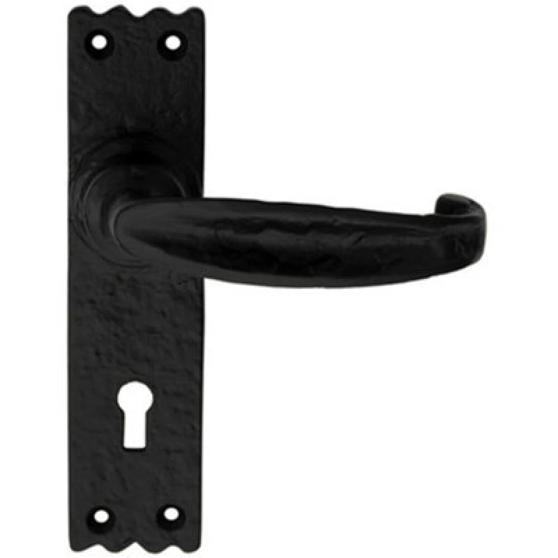 Image of Loops PAIR Creased Style Handle on Slim Lock Backplate 156 x 38mm Black Antique Black