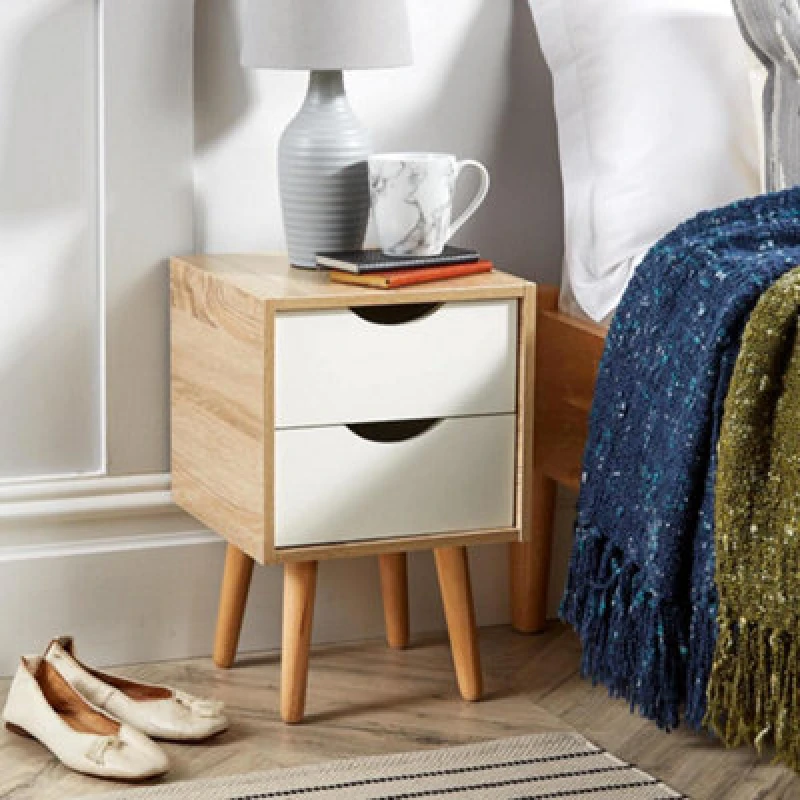 Image of Home Source Boden 2 Drawer Bedside Table Storage Unit Light Oak