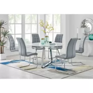 Image of Furniture Box Santorini White Round Dining Table and 6 Grey Murano Chairs