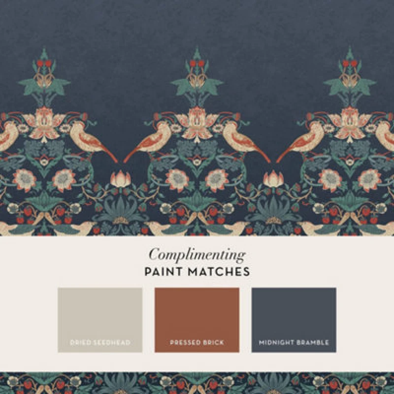 Image of William Morris at Home Strawberry Thief Navy Fixed Size Mural Wall Murals One Size Blue 41412118000