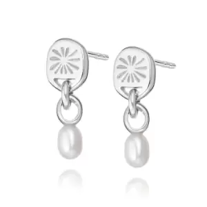 Image of Daisy London 925 Sterling Silver Treasures Sunburst Seed Pearl Stud Earrings Sterling Silver