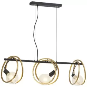 Image of Luminosa Wales Double Ring Linear Ceiling Pendant, 3 Light E27, Matt Black, Painted Gold