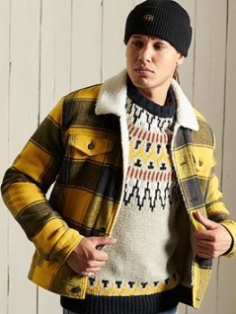 Image of Superdry Wool Sherpa Trucker Jacket - Yellow/Black, Yellow/Black, Size L, Men