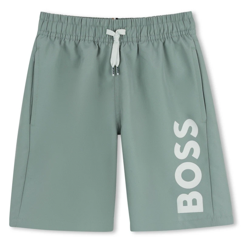 Image of Boss Kids HUGO Logo Lightweight Swim Shorts Green Bay male 10Y