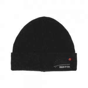 Image of Superdry Orange Label Beanie - Black, Men