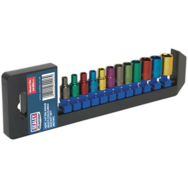 Image of Loops 12 PACK Multi Colour Socket Set 1/4" Metric Square Drive - 6 Pt WallDrive Torque Multi