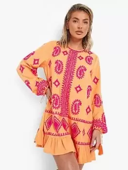 Image of Boohoo Embroidered Beach Dress - Orange