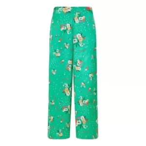 Image of Yumi Green Floral Satin Wide Leg Trousers - Green