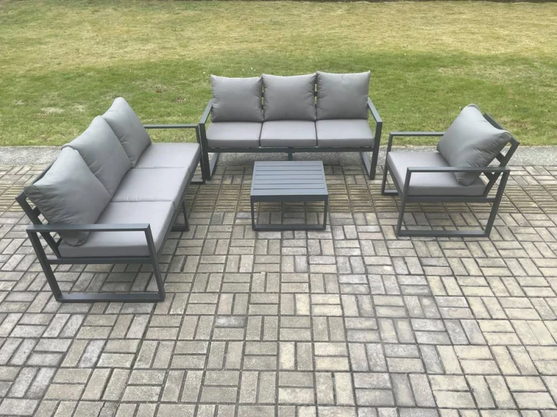 Image of Fimous Aluminium 7 Seater Outdoor Garden Furniture Lounge Sofa Set with Square Coffee Table Chair Dark Grey Dark Grey Unisex