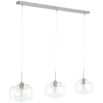 Image of Sienna Lighting - Sienna Glass Light Straight Bar Pendant Ceiling Light Steel Brushed, Glass Transparent