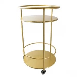 Image of Round Metal Gold Trolley with Two Shelves
