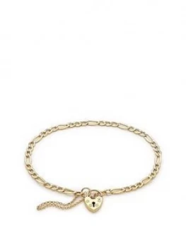 Image of Love Gold 9Ct Yellow Gold Figaro Padlock And Safety Chain Bracelet