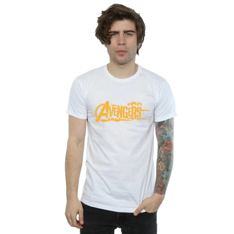 Image of Marvel Marvel Men Avengers Infinity War Orange Logo T-Shirt in White Size: Small White S Male 5057736711637