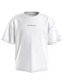 Image of Calvin Klein Jeans Girls Boxy Logo T-Shirt - White, Size Age: 10 Years, Women