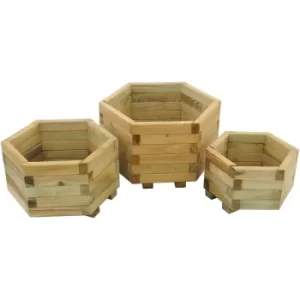 Image of Forest Garden Wooden York Hexagonal Planter (Set of 3)