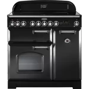 Image of Rangemaster Classic Deluxe CDL90EICB/C 90cm Electric Range Cooker with Induction Hob - Charcoal Black / Chrome - A/A Rated