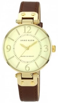 Image of Anne Klein Womens Brown Leather Strap Gold Dial 10/N9168IVBN Watch