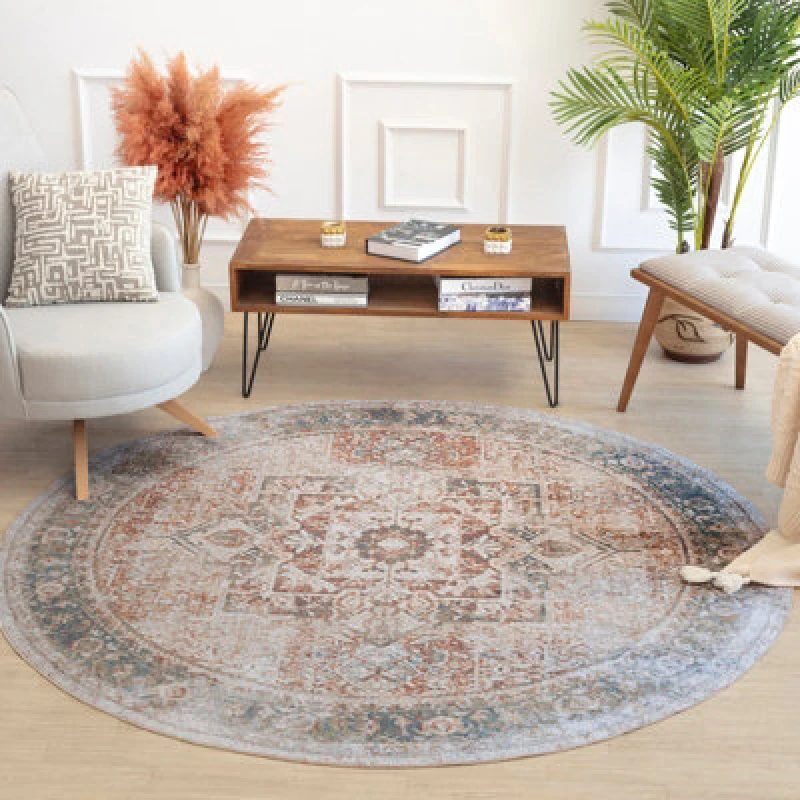 Image of Livabliss Round Machine Oriental Modern Boho Burnt Orange Alora Area Rug 200 X 200 Cm - Easy Care, Ideal For Living Room & Bedroom