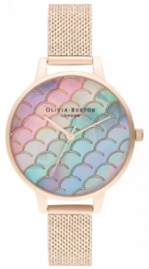 Image of Olivia Burton Mermaid Tail Demi Dial Rose Gold Boucle Mesh Watch