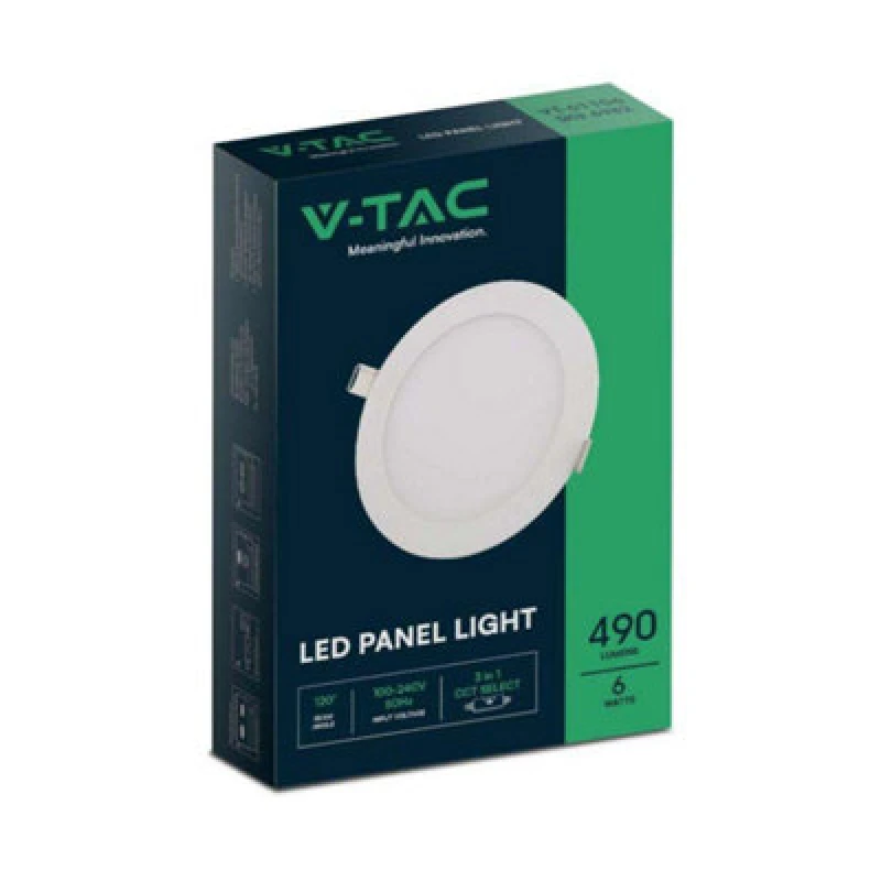 Image of V-Tac Vt-61106 6W LED Mini Panel Colour Code: 3 In 1, Round, Cct