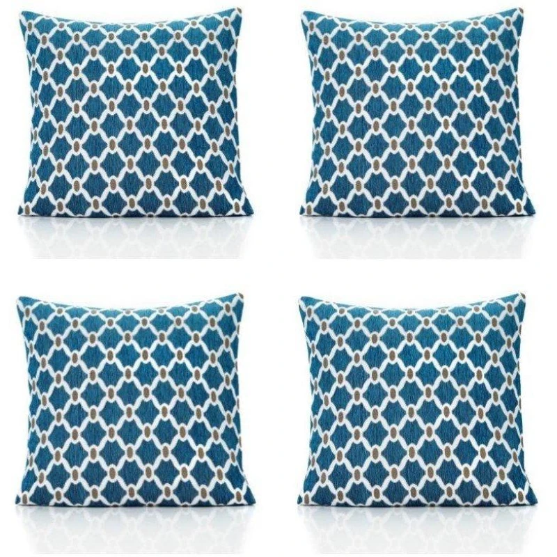 Image of Alan Symonds Berkeley Geometric Chenille Cushion Set of 4 Teal unisex 45x45cm